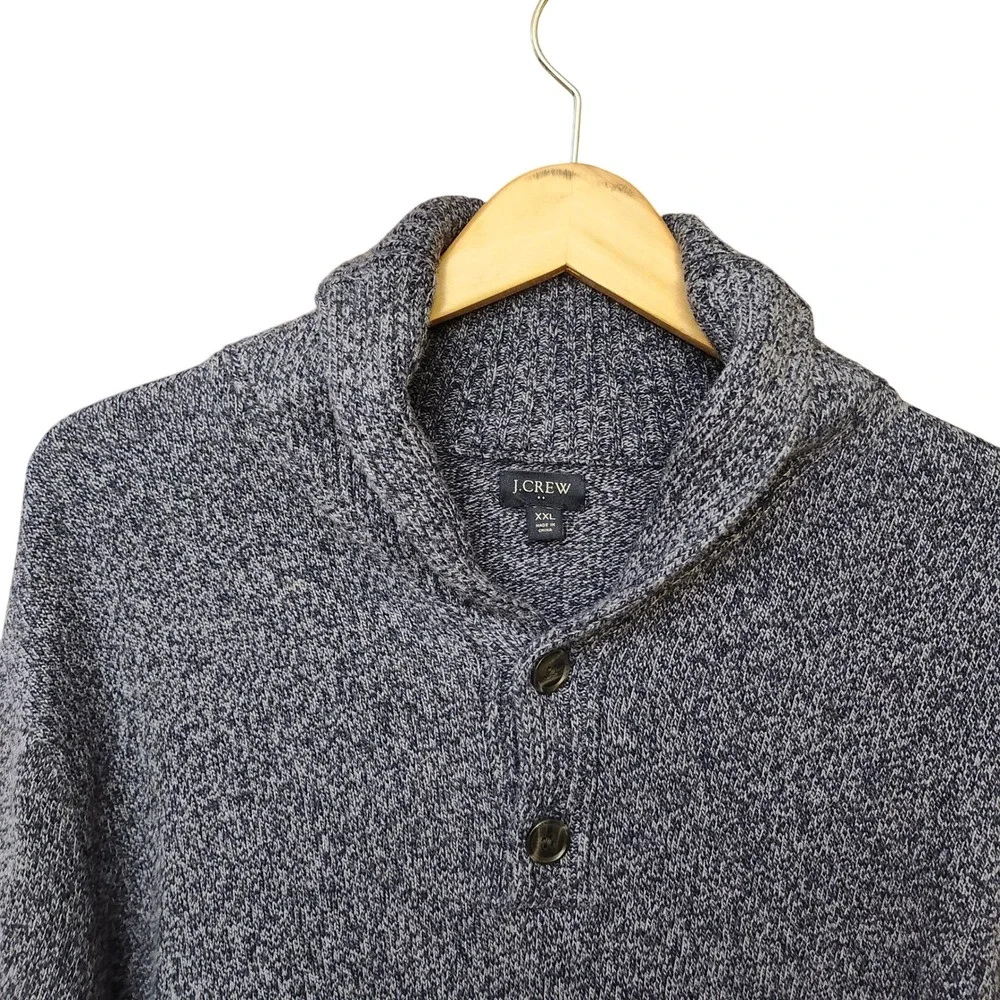 J Crew Lambswool Shawl Collar Knit Sweater Speckled Blue Mens‎ XXL Button Neck